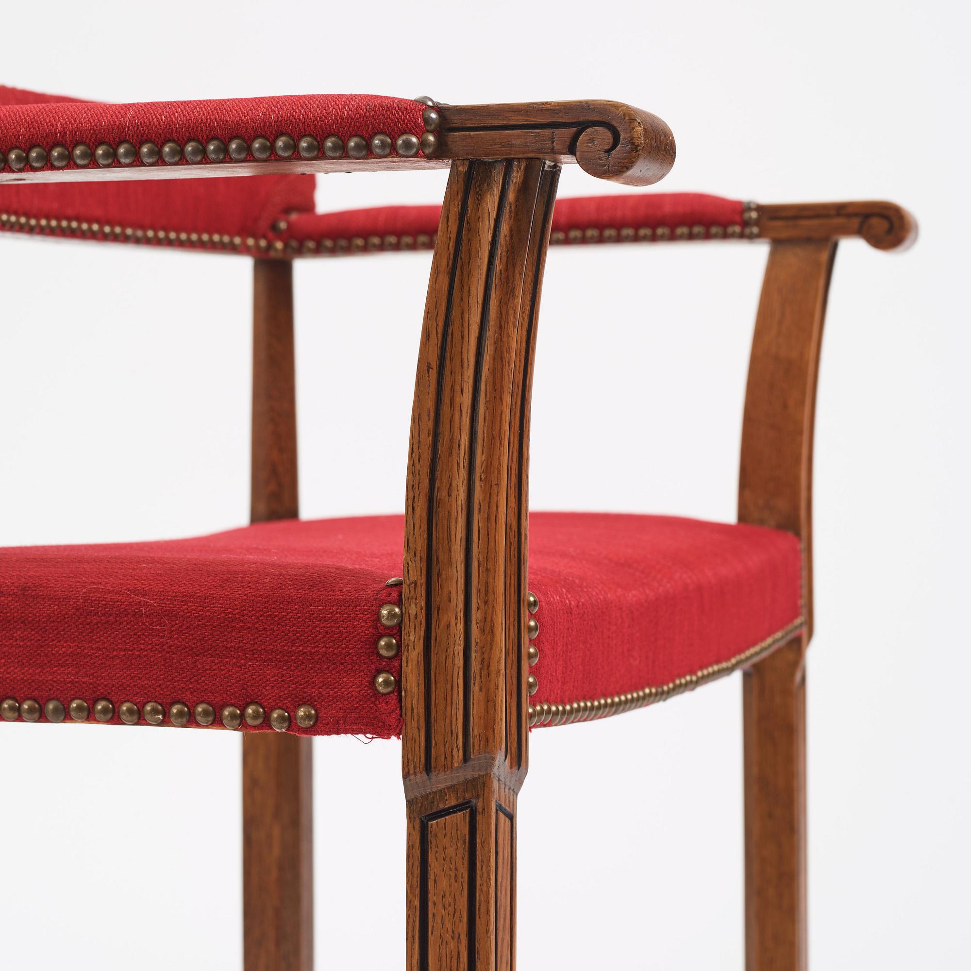 Carl Bergsten, a pair of oak easy chairs, Nordiska Kompaniet, 1923, ordered for the 1923 Jubilee Exhibition in Gothenburg.