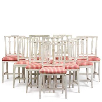 An assembled suite of ten  late Gustavian chairs, circa 1800.