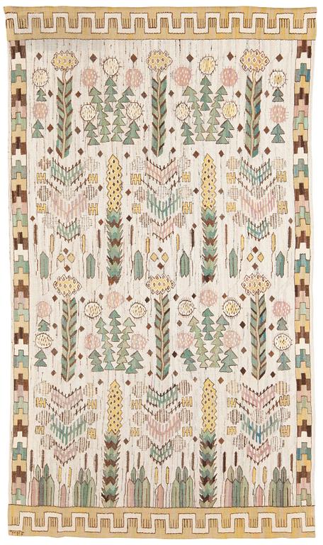 DRAPE. "Taraxacum". Tapestry weave. 258 x 150,5 cm. Signed MMF.