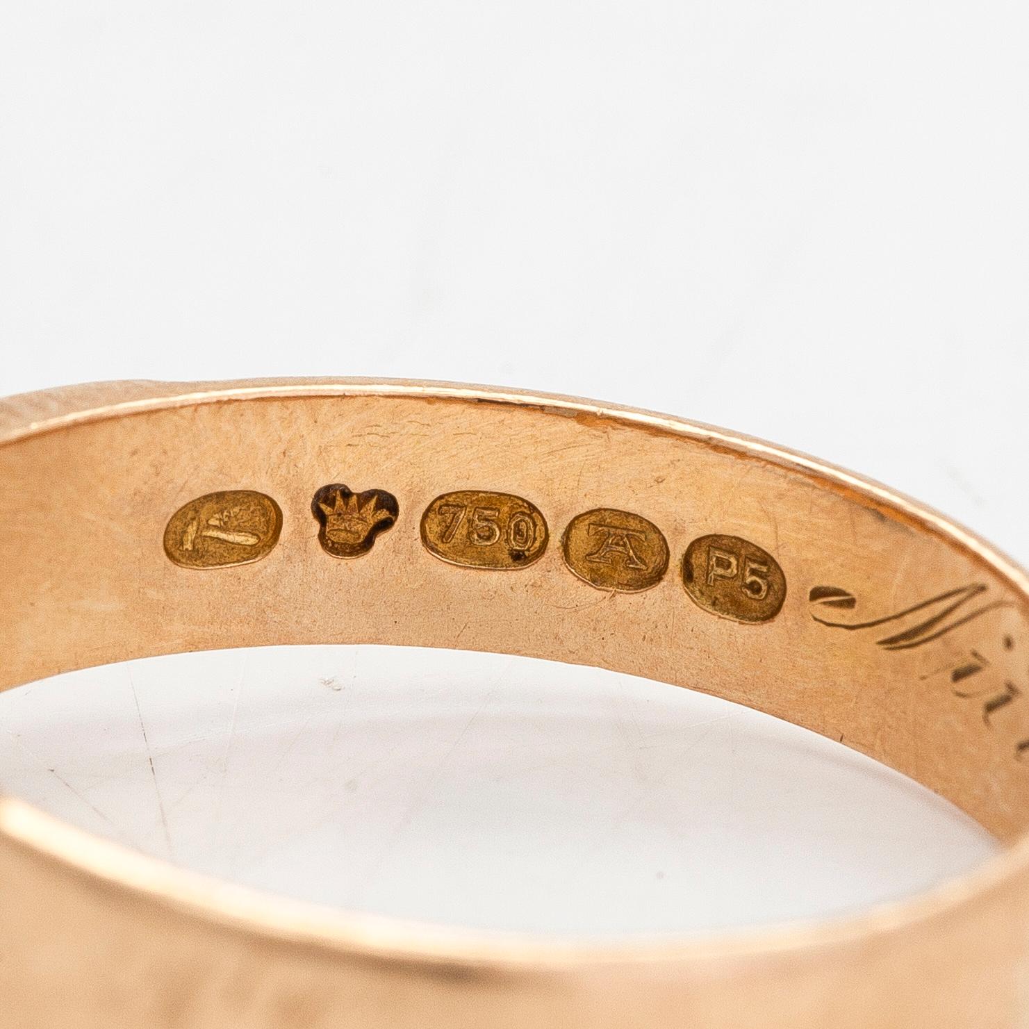 Ring, 18K guld, Suomen Kultaseppä Oy, Turku, 1920.