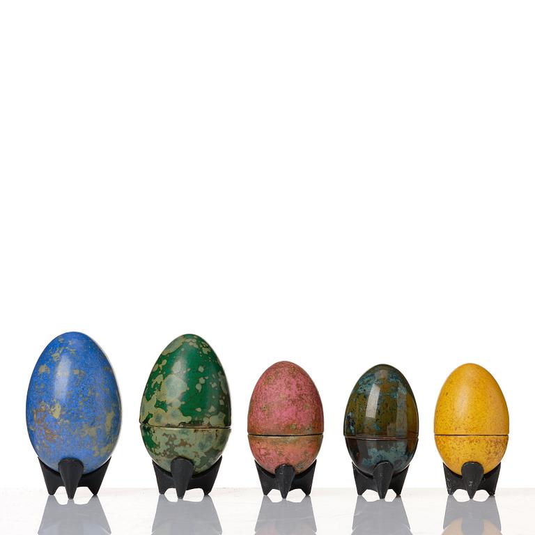 Hans Hedberg, a set of five faience sculptures of eggs, Biot, France.