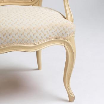 A pair of Swedish Rococo armchairs, second part of the 18th century.