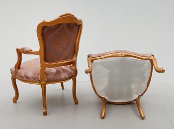 KARMSTOLAR, 1 par, rokokostil, 1900-tal.