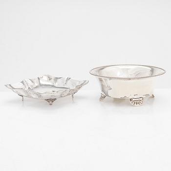 Three silver bowls and a silver box, 1930s-60s.