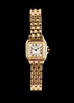 1130. ARMBANDSUR, Cartier, 'Panthére', guld med krans av briljantslipade diamanter, tot. ca 0.36 ct.