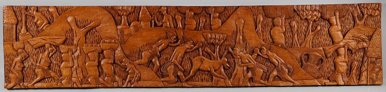 VÄGGRELIEF, trä, skuren dekor. L 200. H 43.