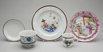PARTI PORSLIN, 5 delar, Kina, bla 1700-tal.