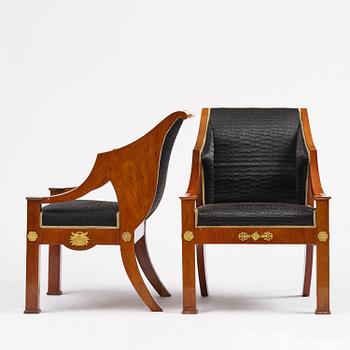 Karmstolar, ett par, Stockholmsarbeten 1800-talets första hälft, Empire.