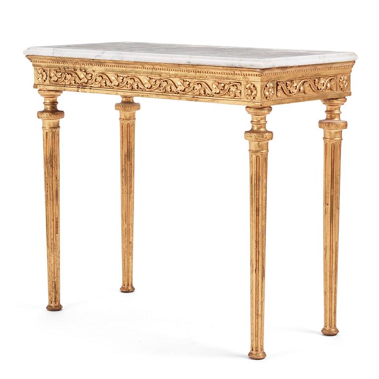 A late Gustavian giltwood and marble console table attributed to Pehr Ljung (1743-1819).