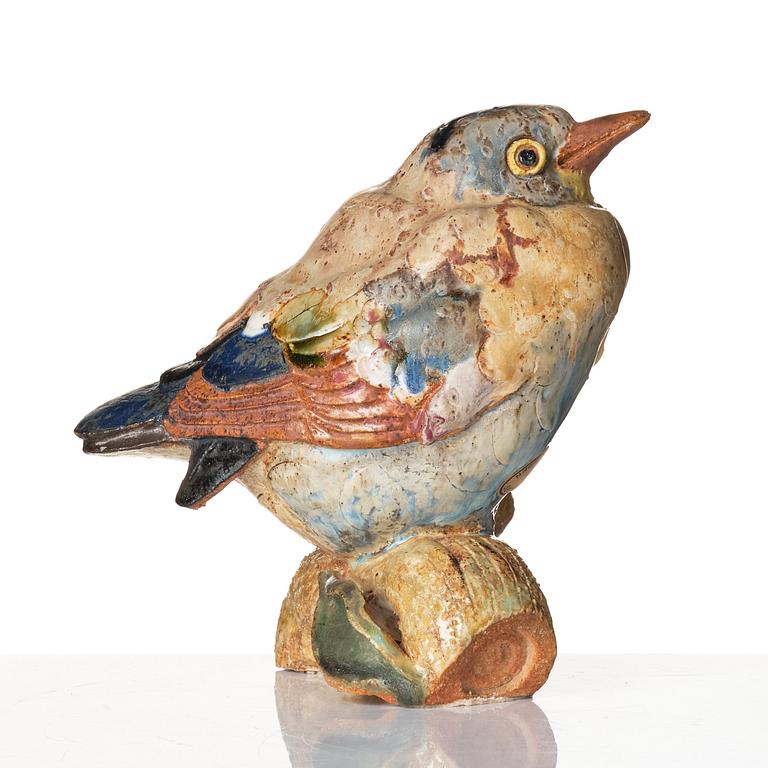 Tyra Lundgren, a stoneware sculpture of a bird on a branch, Gustavsberg, Sweden 1940s.