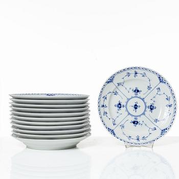 Royal Copenhagen, a set of twelve porcelain appetizer plates, 'Musselmalet' / 'Blue Fluted', Denmark.