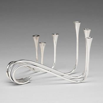 180. Ibi Trier Mørch, a "Bølgeslag" six-branched sterling candelabrum for A. Michelsen, Denmark 1951.