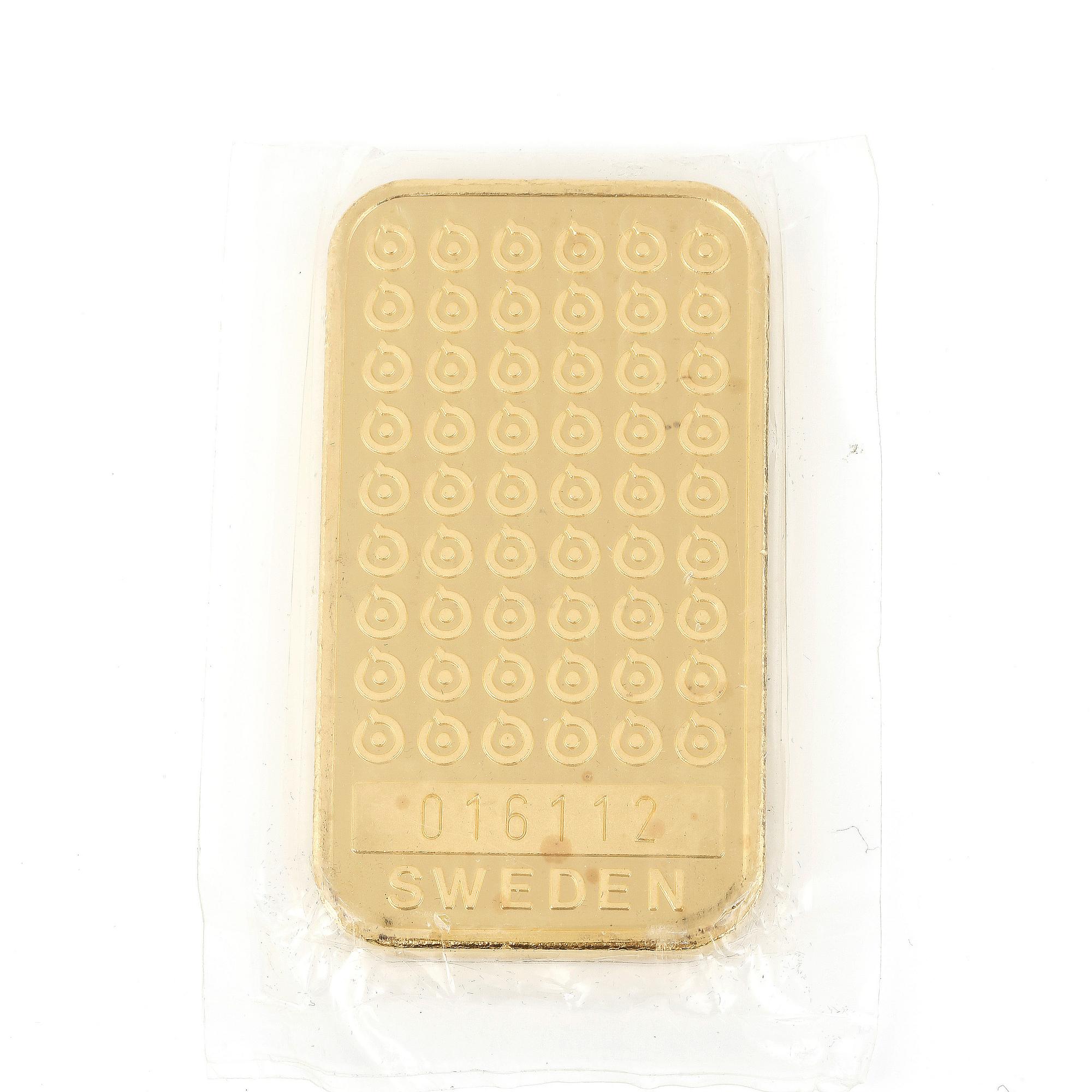 GULDTACKA, 24K guld, Boliden. Vikt 100g.