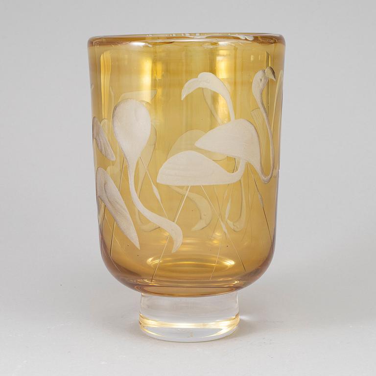 A Vicke Lindstrand engraved glass vase, Kosta, Sweden 1950-60's.