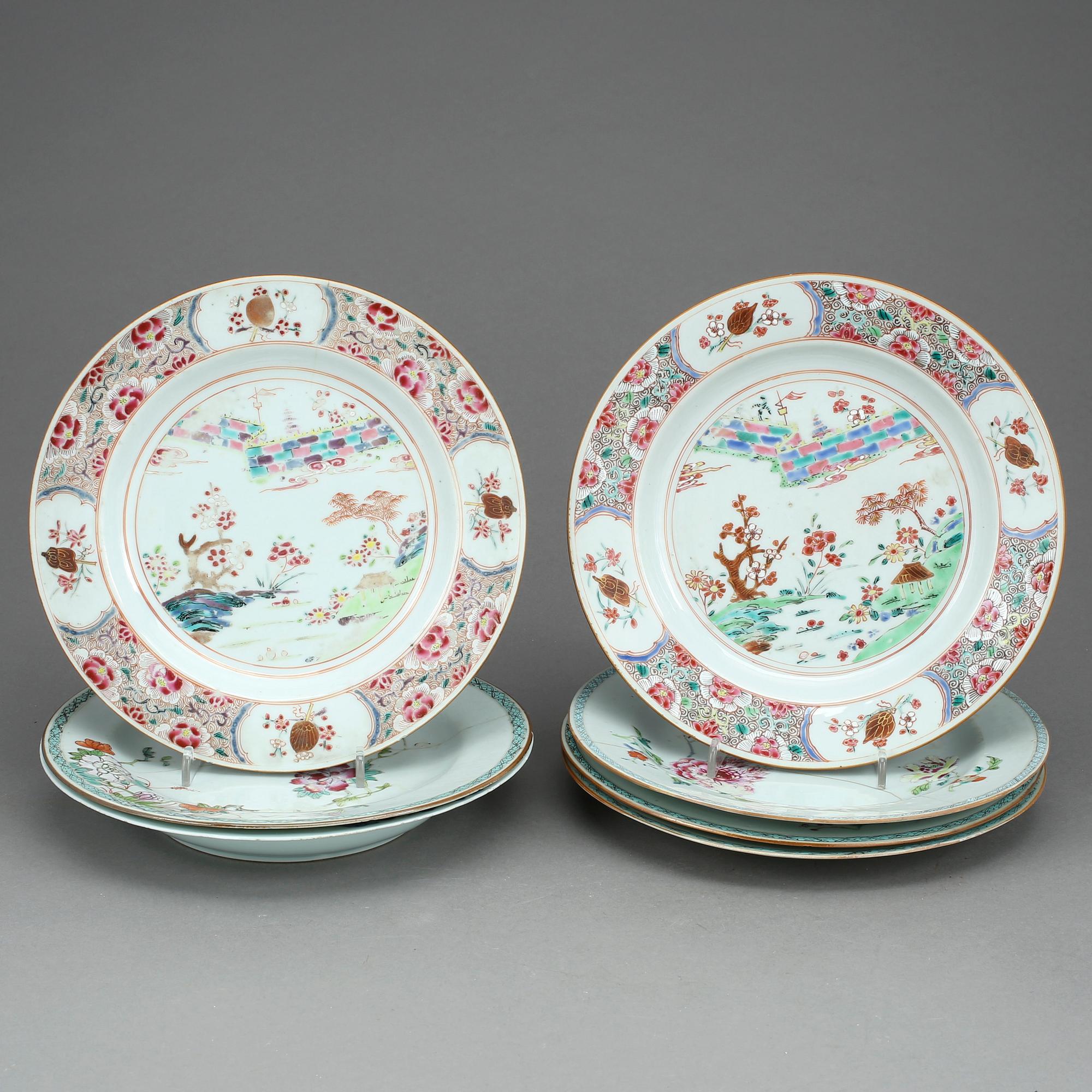 TALLRIKAR, 7 st, kompaniporslin, Kina, Qianlong 1736-95.