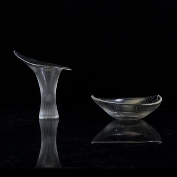 TAPIO WIRKKALA, a 'Kantarell' glass vase and a bowl, signed, Iittala, Finland, second half of the 20th Century.
