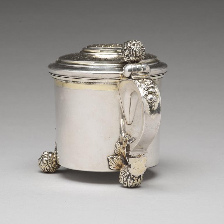 Michel Beck, dryckeskanna, silver, Stockholm (verksam -1630-1673). Barock.