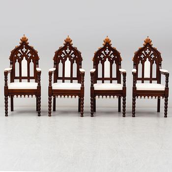 Eight Gothic Revival / Neo-Gothic Chairs, probably Austria, 19th century.