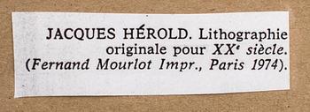 JACQUES HÉROLD, colour lithographe, unsigned, from XX:e siècle nr 43, 1974, printed by Mourlot.
