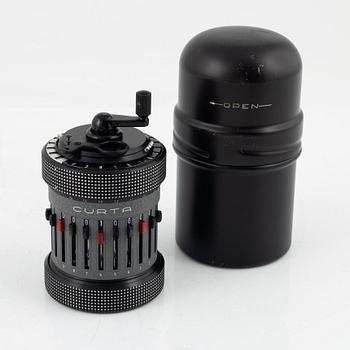 A mechanical calculator, Curta type II, Contina Ltd, after 1954.