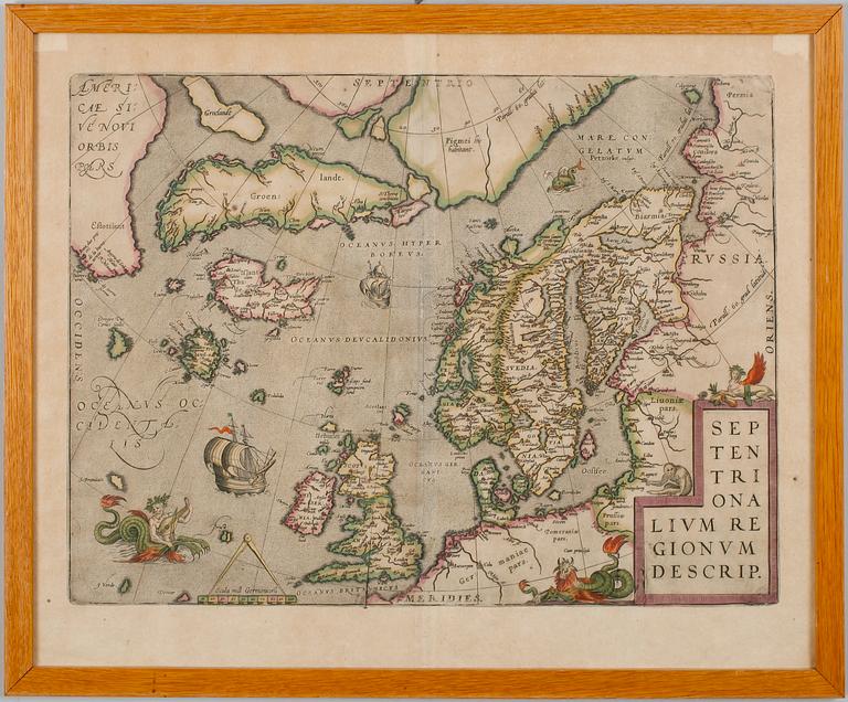 KARTA, kolorerat kopparstick, möjligen Ortelius, antik.