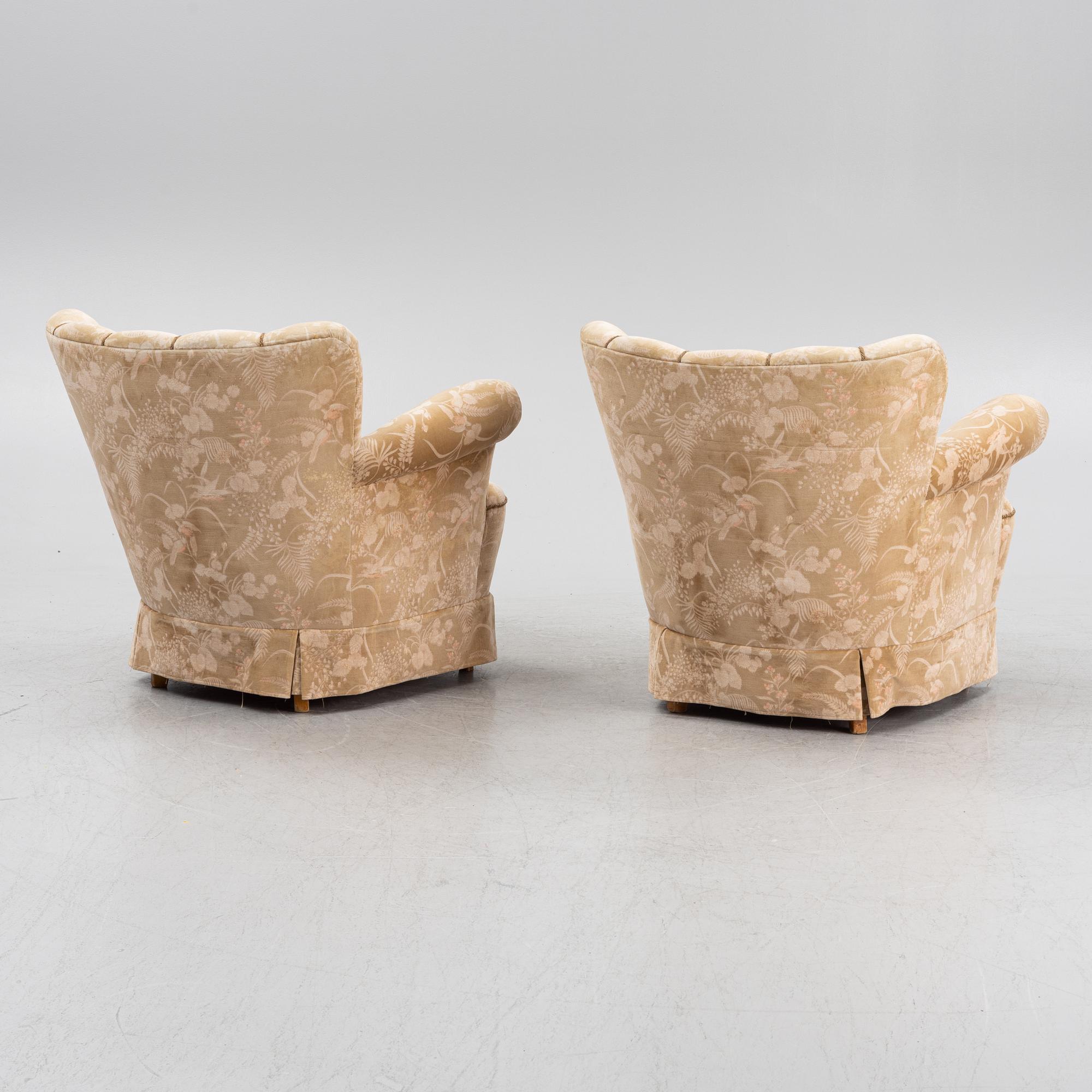 A pair of Swedish Modern easy chairs, 1940's.