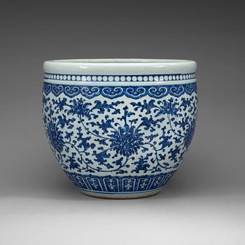 456. A blue and white fish basin, late Qing dynasty (1662-1912).