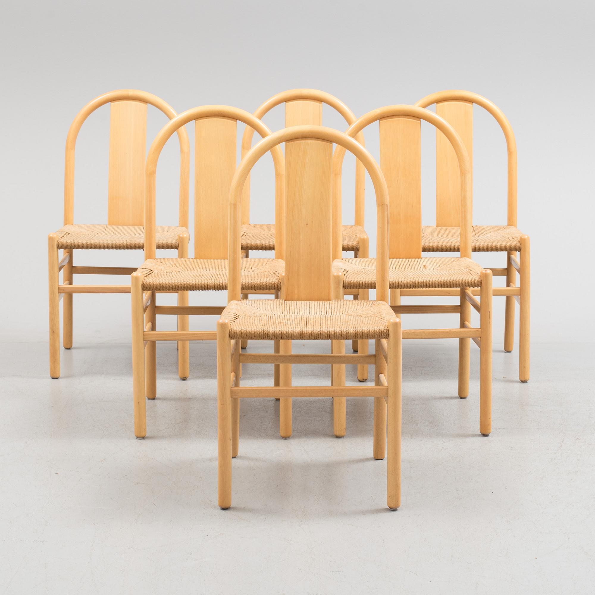 A set of six 20th century chairs.