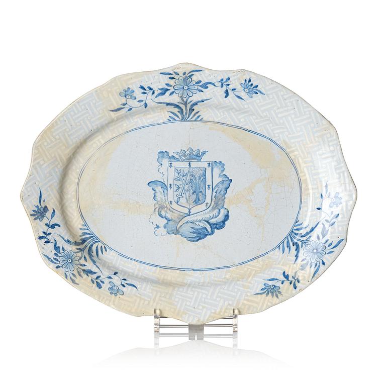 A Swedish Rörstrand faience armorial dish, 18th century.