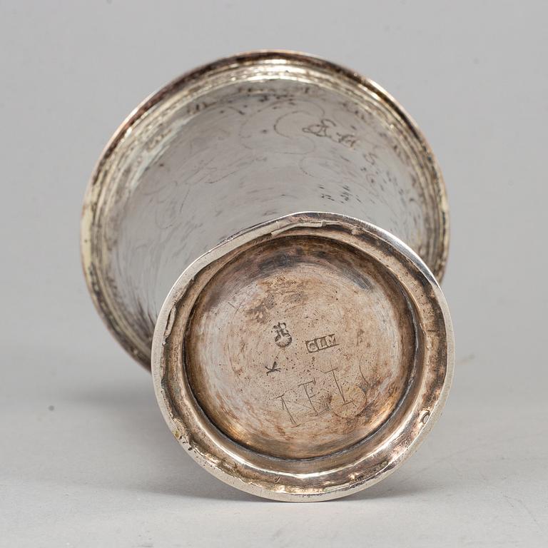 A Swedish 18th century silver beaker, mark of Carl Lemon, Uppsala 1740.