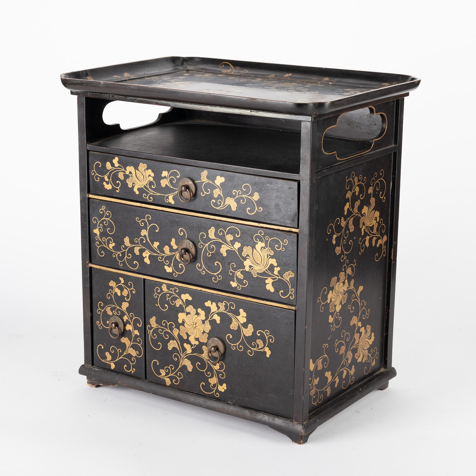 A Japanese miniature lacquer cabinet, 20th century.