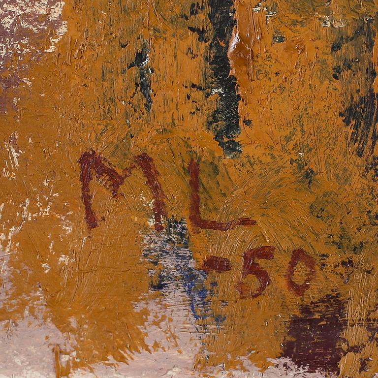 OKÄND KONSTNÄR, olja på pannå, monogramsignerad ML, daterad -50.