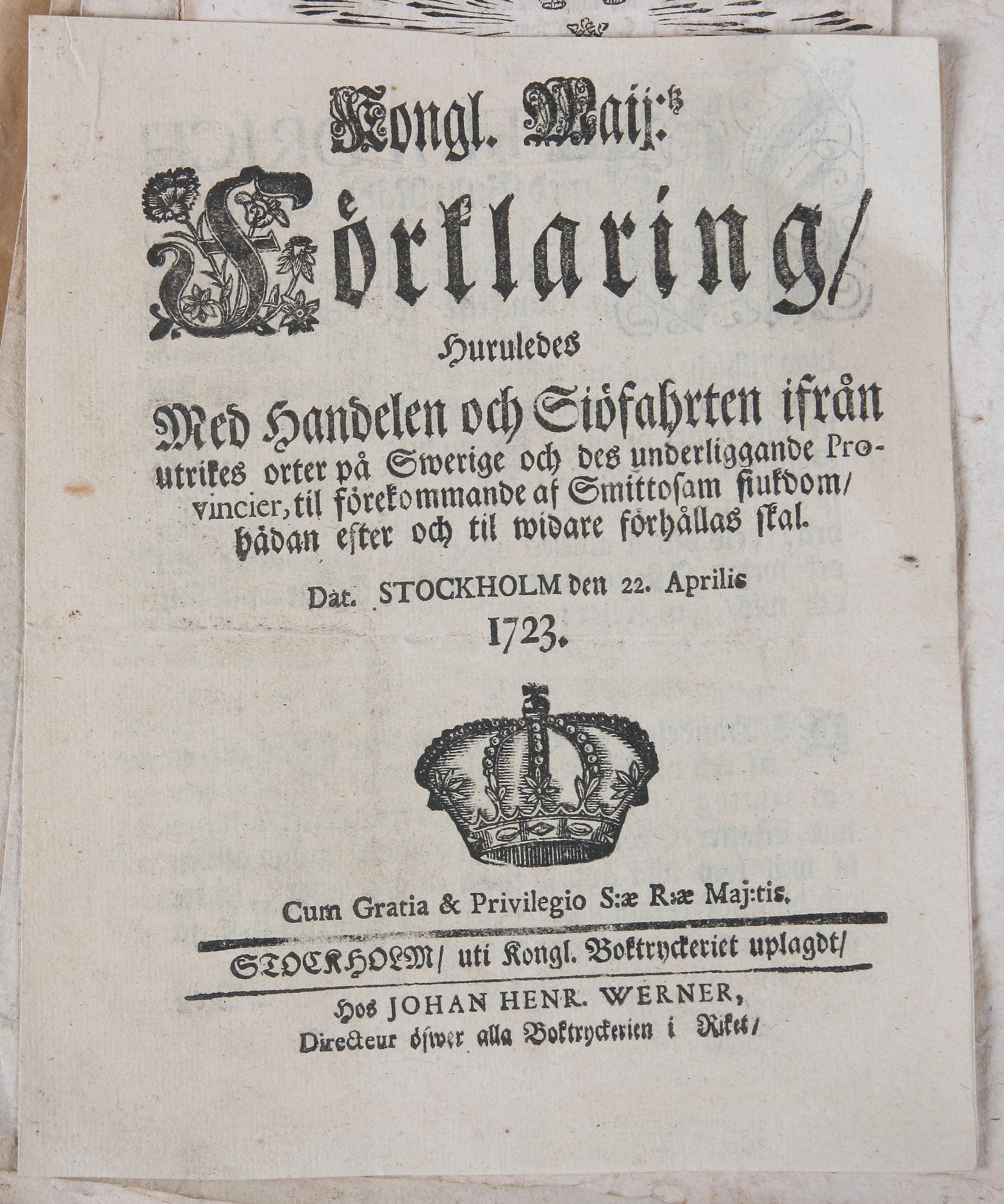 PARTI KUNGÖRELSER, AVHANDLINGAR OCH SMÅTRYCK, ca 40 st, 1700-1800-tal.