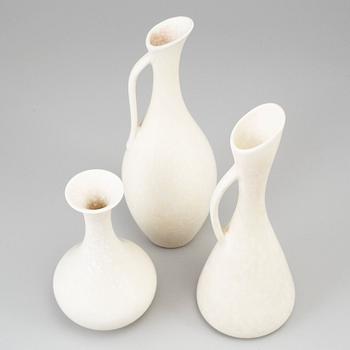 GUNNAR NYLUND, three stoneware vases and two stoneware bowls, Rörstrand, Sweden.