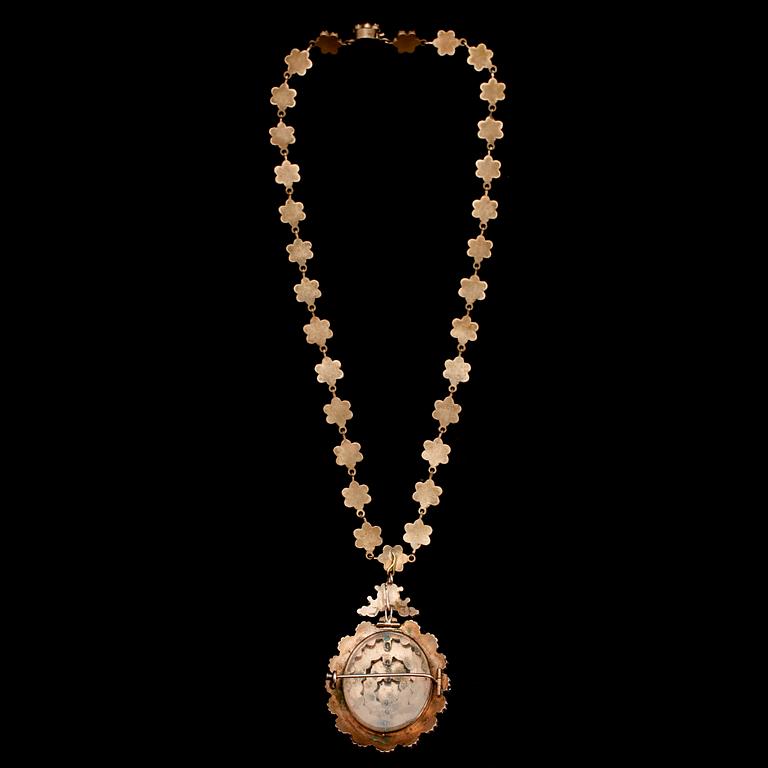 COLLIER MED HÄNGE, granater, sekelskiftet 1900.