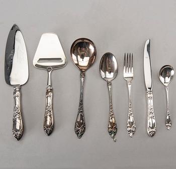 A set of silver cutlery for 12 persons, 67 pieces. Total weight incl steel blades app. 2600 gram.