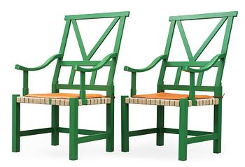 25. A pair of John Kandell green lacquered 'Victory' chairs, Källemo Sweden post 1990.