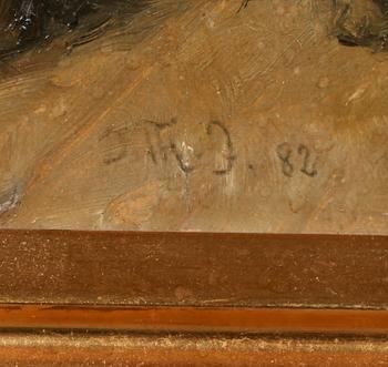 OKÄND KONSTNÄR, olja på pannå, monogram signerad och daterad 82 (1882).
