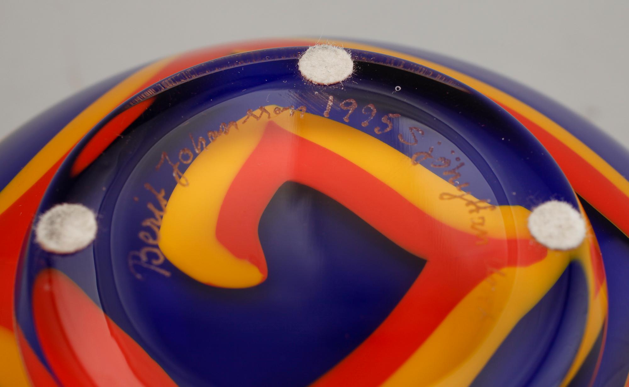 SKÅL, glas, Berit Johansson 1995 Sjöhyttan Unik, sign.