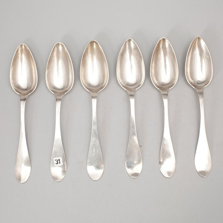 MATSKEDAR, 6 st, silver, Carl Gustaf Åberg, Arboga, 1857. Vikt ca 372 gram.