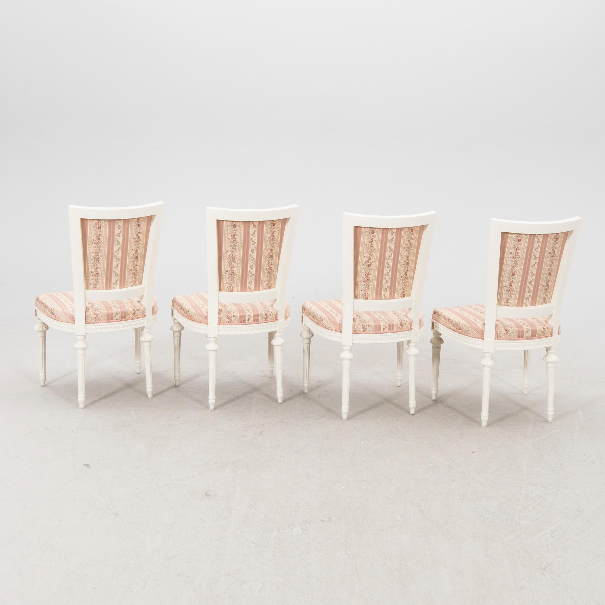 A set of four paitend Gustavian style chairs mid 1900s/second part.