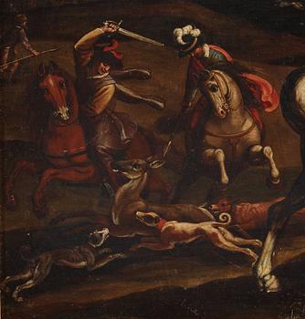 Unknown artist 17th Century. Hunting scenes, a pair.