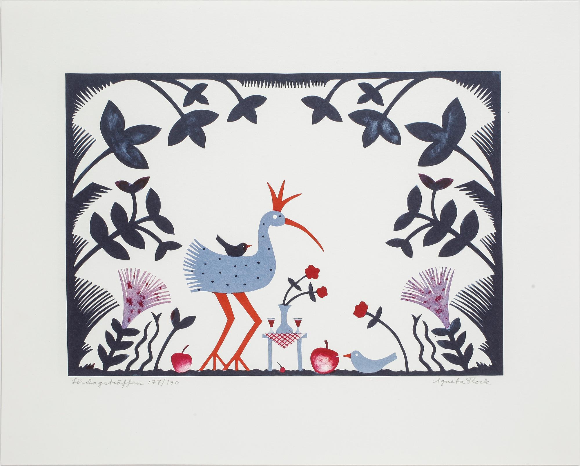 AGNETA FLOCK, färglitografi, signerad, numrerad 177/190.