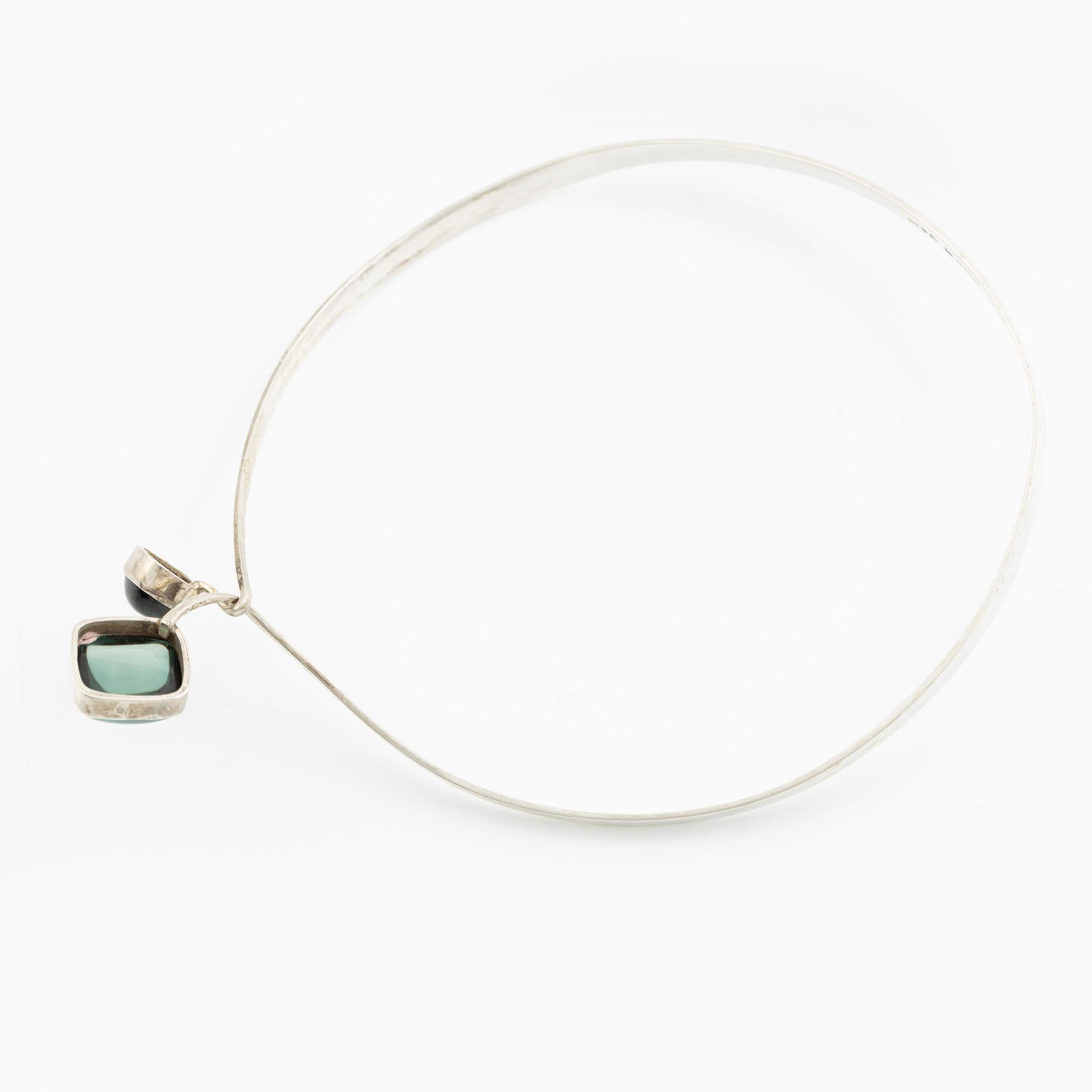 Gussi, necklace, silver with green stones, Malmö 1965.
