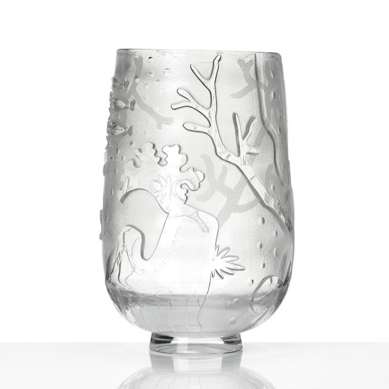 Sven Erik Skawonius, a blasted and cut clear glass vase, Kosta glassworks, Sweden 1934.