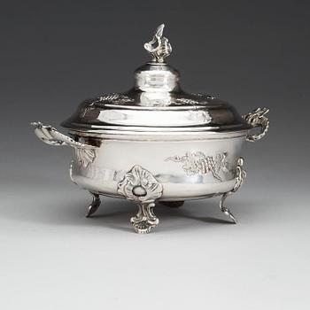 A Polish mid 18th century parcel-gilt tureen, unidentified markers mark, possibly Breslau 1750's.