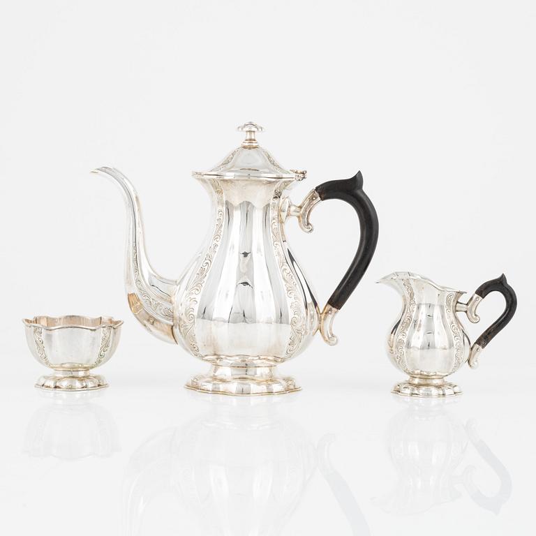 A three-piece silver coffee set, Swedish import mark, mid 20th century.