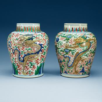 1871. Two Transitional wucai jars, 17th Century.