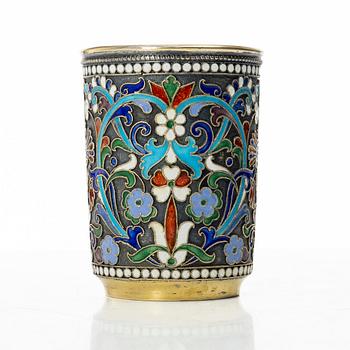 A Russian silver and enamel beaker, Moscow, early 20th century.