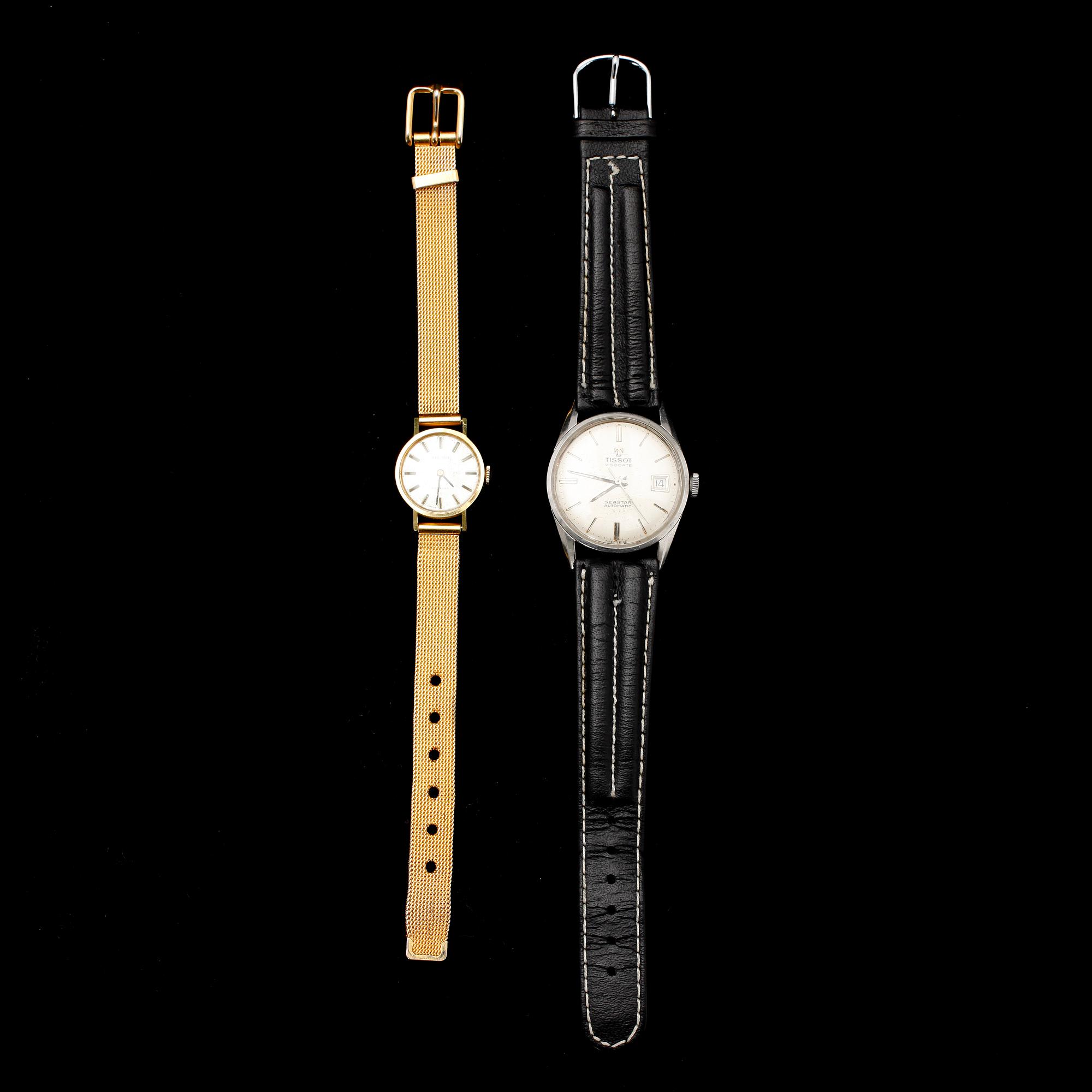 ARMBANDSUR, 2 st, stål, Tissot, 1900-talets mitt.